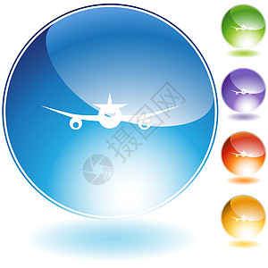 飞机图标绿色艺术水晶白色反光蓝色玻璃网络旅行插图图片