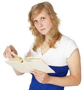 女孩阅读书籍 孤立在白色上图片