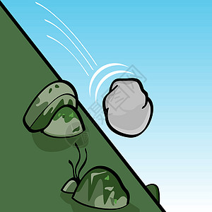 滚石绘画岩石插图灰色天空绿色苔藓蓝色卡通片石头图片