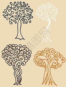 树状橙子夹子树叶草图艺术叶子漩涡植物涂鸦写意图片