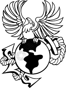 凤鸣环球地球绳索卡通片世界翼展翅膀插图黑色白色绘画图片