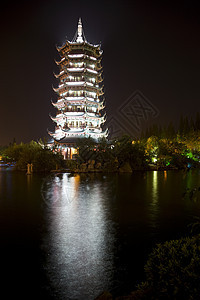 月球塔 中国桂林宗教月亮双胞胎历史性建筑青铜寺庙宝塔建筑物漂浮图片