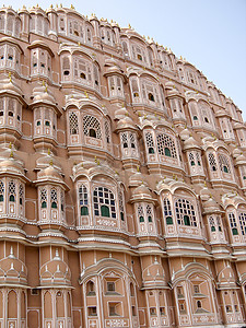 印度泰姬陵哈瓦马哈勒风宫结构外观粉色建筑文化贵族家庭生活隔离飘窗六边形背景