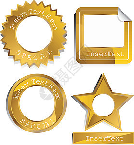 金标签设置插图金子勋章圆形奖项星星空白奖牌徽章商业图片