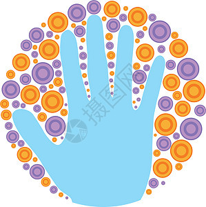 艺术手插图蓝色圆圈手指橙子紫色图片