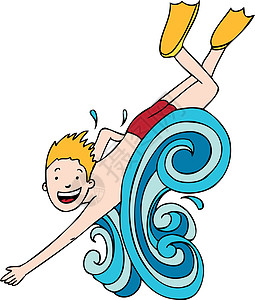 冲浪男孩绘画脚蹼插图身体骑术男生卡通片孩子海浪男性背景图片