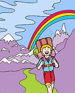 儿童冒险 在山上远足图片