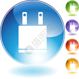 电气插件图标插头圆形出口按钮蓝色白色插图背景图片
