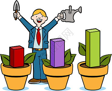 增加利润紫色人士白色植物商务插图绿色园丁会计商业图片