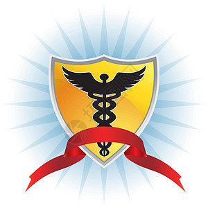 医疗符号  带丝带的盾牌插图夹子职员保健神话翅膀蓝色护士标识医院图片