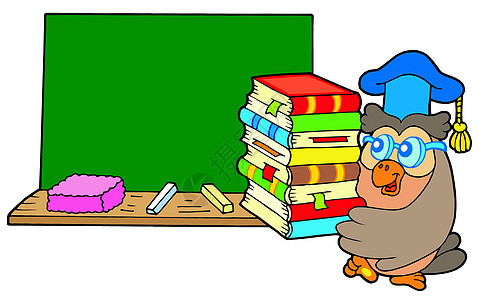 带书和黑板的猫头鹰教师图书羽毛艺术卡通片书签知识展示大学体积图片