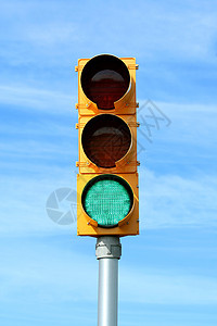 绿色交通信号灯安全红绿灯减速警告运输黄色红灯天空蓝色信号灯背景图片