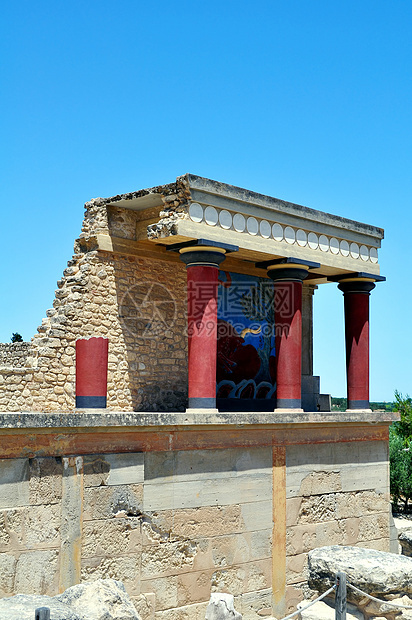 Knossos Crete的考古遗址历史建筑学文明寺庙柱子考古学历史性古董废墟游客图片