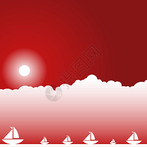 游艇插图多云红色晴天帆船风帆船舶场景太阳日光图片