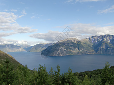 挪威湾风景卡片峡湾山脉蓝色天空海洋图片