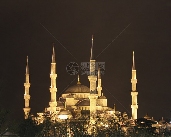 土耳其伊斯坦布尔蓝清真寺夜间夜 夜图片
