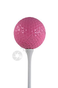 白色球上孤立的粉红色高尔夫球图片