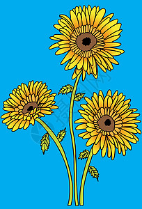 向日向插图植物太阳卡通片向日葵蓝色行星黄色花朵草图背景图片