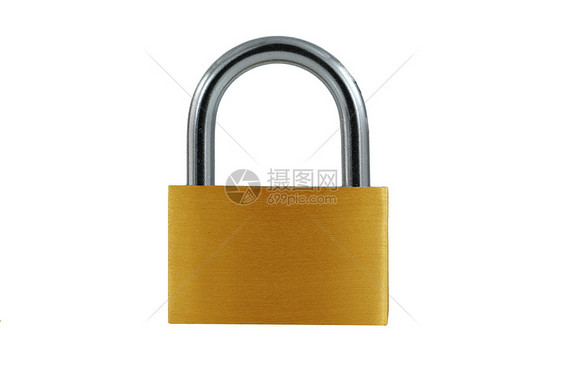 孤立的布拉斯锁定白色钥匙安全挂锁金属图片