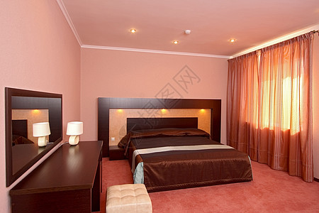 卧室床垫建筑学风格时尚床头板窗帘酒店奢华房子硬木图片