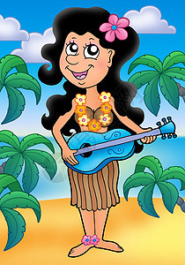 夏威夷的海滩音乐家女孩图片