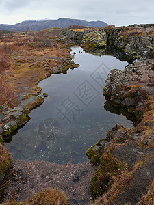 冰岛廷韦利尔吸引力岩石裂缝风景池塘脆皮苔藓国家历史漂移图片