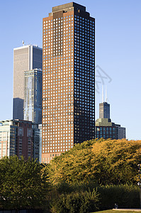 秋天在芝加哥建筑学城市生活市中心景观风光摩天大楼城市水平都市办公楼图片