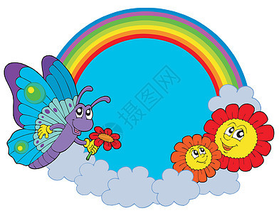 带蝴蝶和鲜花的彩虹圆环图片