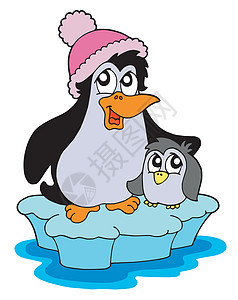 冰山矢量插图上的两只企鹅图片
