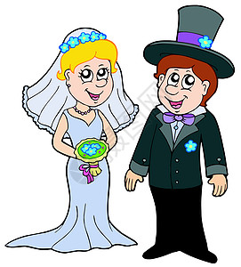 结婚夫妇卡通片圆柱项链花朵套装女性婚姻插图丈夫裙子图片