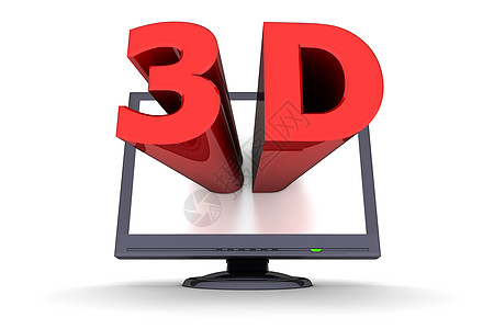 黑色平面屏幕监视器 - 红色单词 3D图片