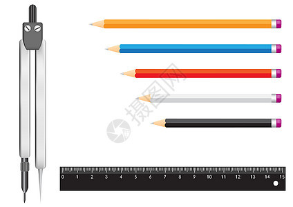集成铅笔标尺绘画网格金属几何统治者测量橡皮圆规草图数学图片