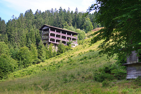 国家母国蓝色院子房子历史商业牧场美化小屋场景草地图片