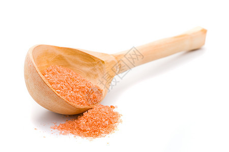 配有海盐的木勺疗法橙子治疗药品白色洗澡棕色矿物温泉卫生图片