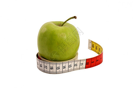 绿色苹果 有测量磁带化合物腰部营养碳水重量饮食水果图片