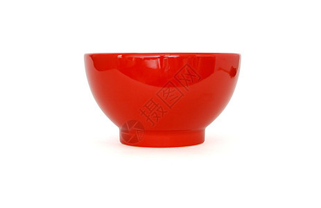 孤立的红色瓷瓷碗侧视图图片