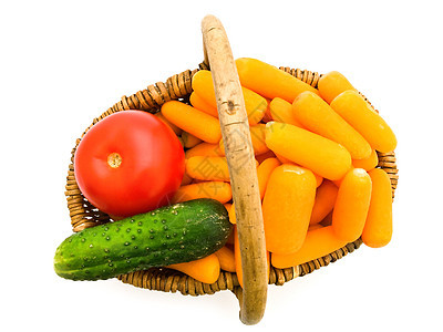 胡萝卜番茄和黄瓜红色蔬菜篮子小吃饮食绿色营养食物厨房图片