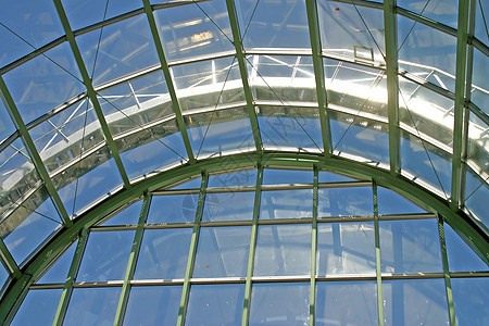 玻璃屋顶建筑学拱形绿色天花板透视背景图片