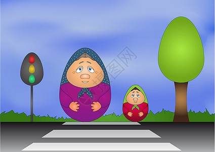 外婆和孙女同在裙子玩具雕刻艺术警告手工婴儿家庭娃娃衣服背景图片