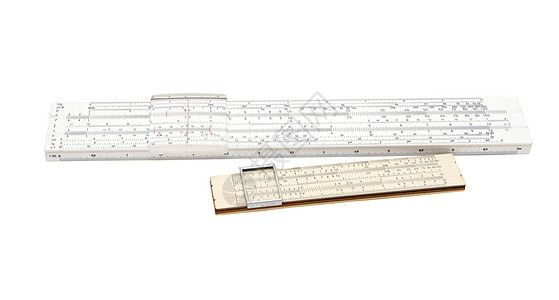 两台老式幻灯片规则机械计算器被隔离图片