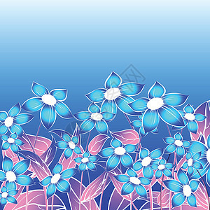 蓝花层构成艺术插图蓝色天空装饰叶子风格背景图片