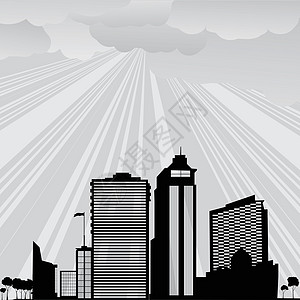 城市景观建筑黑色摩天大楼射线插图灰色艺术背景图片