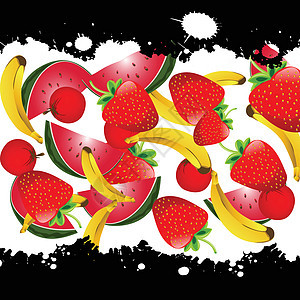 水果沙拉黑色装饰牛奶香蕉艺术白色西瓜风格插图图片