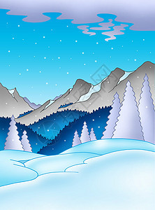 带山山的冬季风景图片