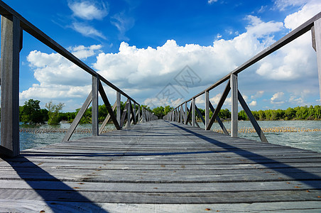 木柴桥热带桌子旅行小路边界支撑海岸木头蓝色地面图片