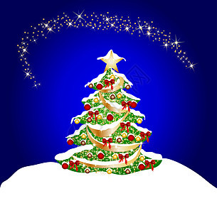 圣诞树和雪墙纸圆环冰柱雪花庆典背景图片