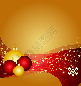 圣诞球和波浪墙纸装饰品丝带漩涡金子庆典展示星星火花海浪图片
