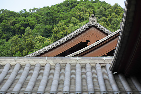 中国庙屋顶房子橙子遗产住宅马赛克风景村庄功夫天花板黏土图片