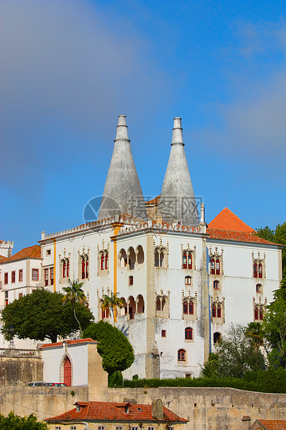 辛特拉的民族宫殿石头白色建筑历史皇家烟囱窗户纪念碑旅游城堡图片
