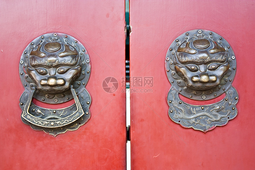 红门皇家红色入口旅行木头胡同安全狮子寺庙文化图片